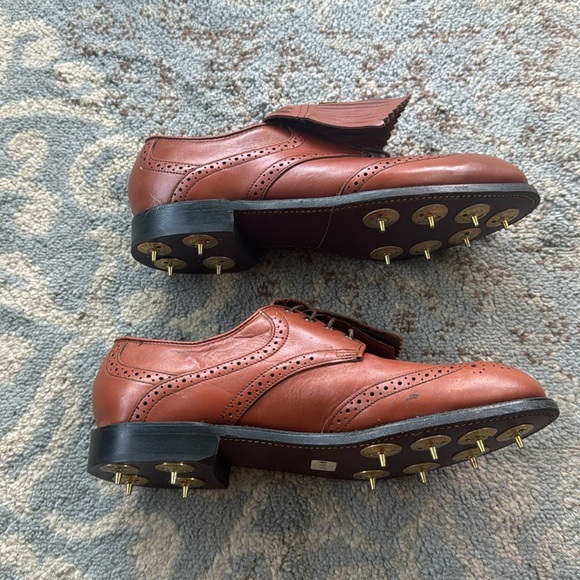 Vintage Dexter Men’s Golf Shoes Spikes Kiltie Leather Brown 8.5 - Picture 7 of 12